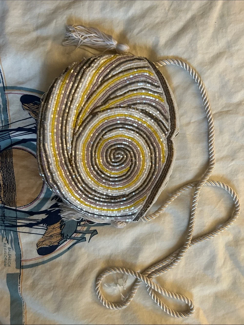 Vintage Jerome Beaded 90’s Nautilus  Crossbody Bag in Lavender,White and Yellow